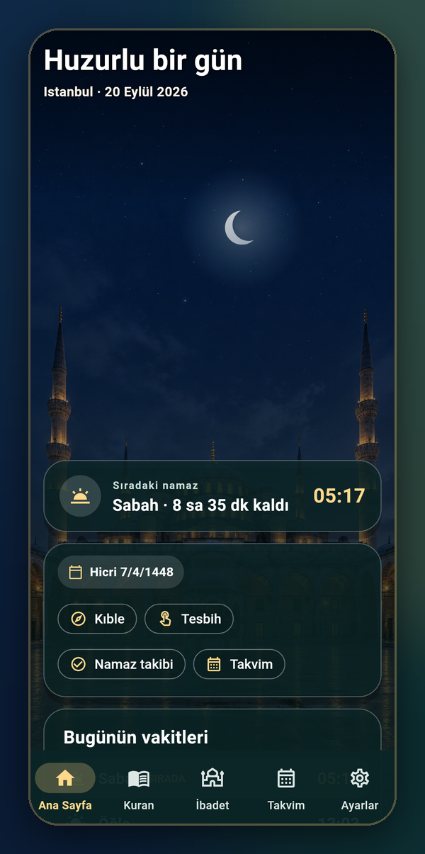 Namaz Yolu ana ekranı